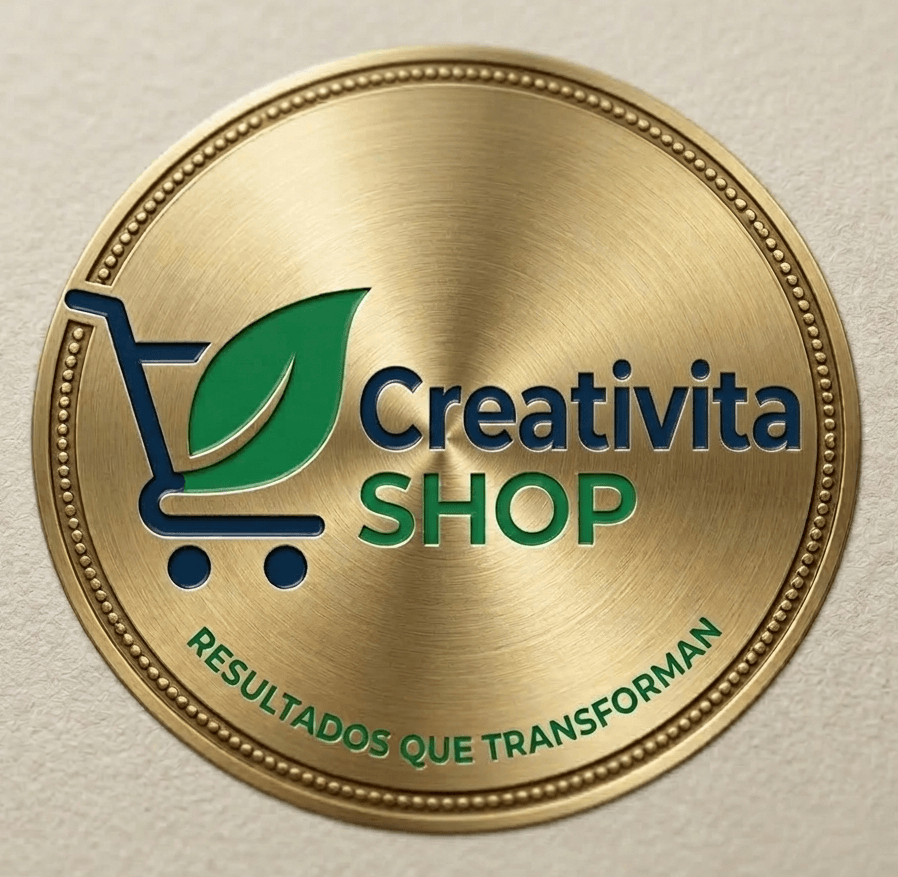Logo tipo sello dorado de Creativita Shop: Resultados que transforman, tienda online de bienestar y estilo de vida.