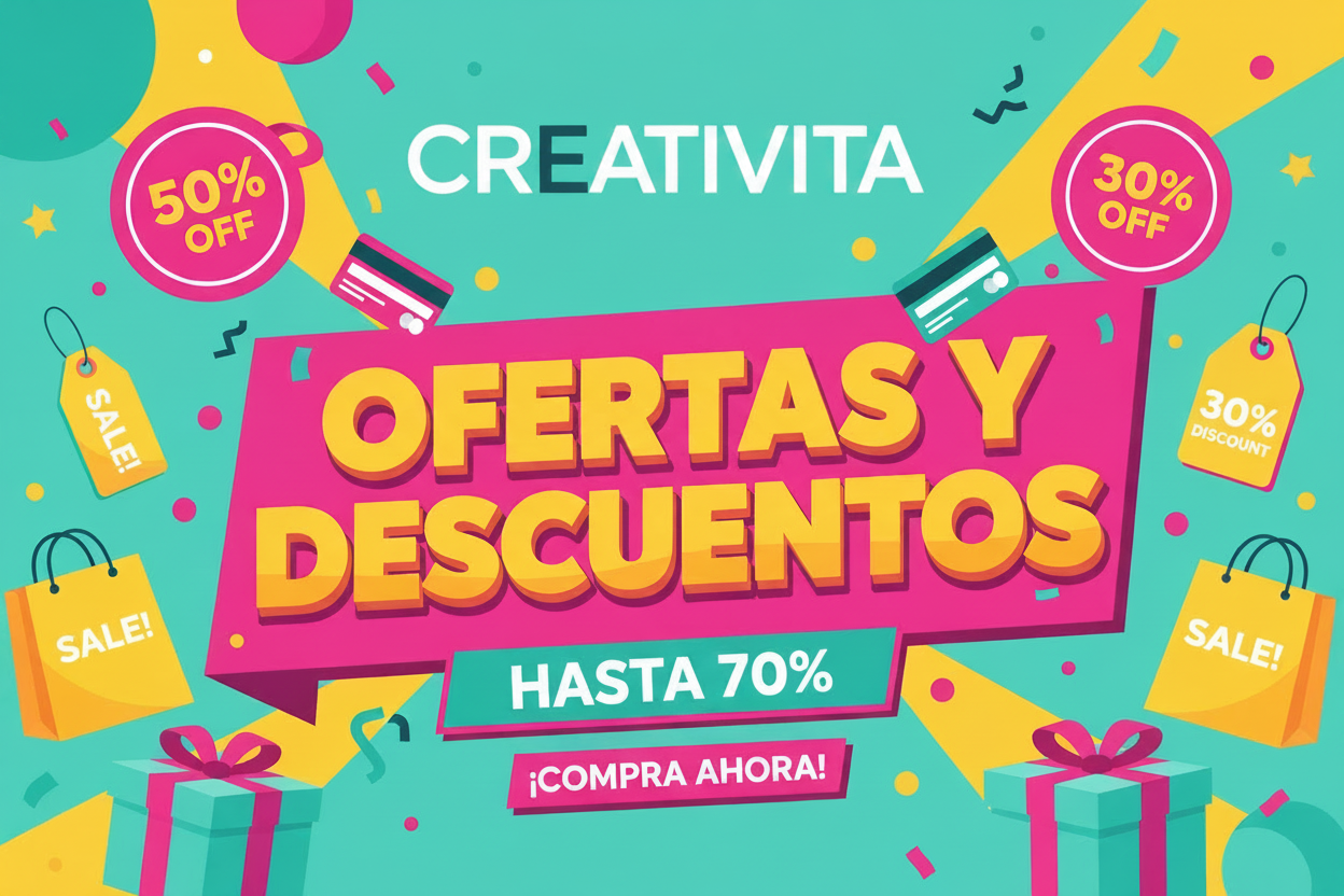 Banner promocional de Creativita Shop: Ofertas y descuentos especiales de hasta el 70% en calzado y moda urbana.