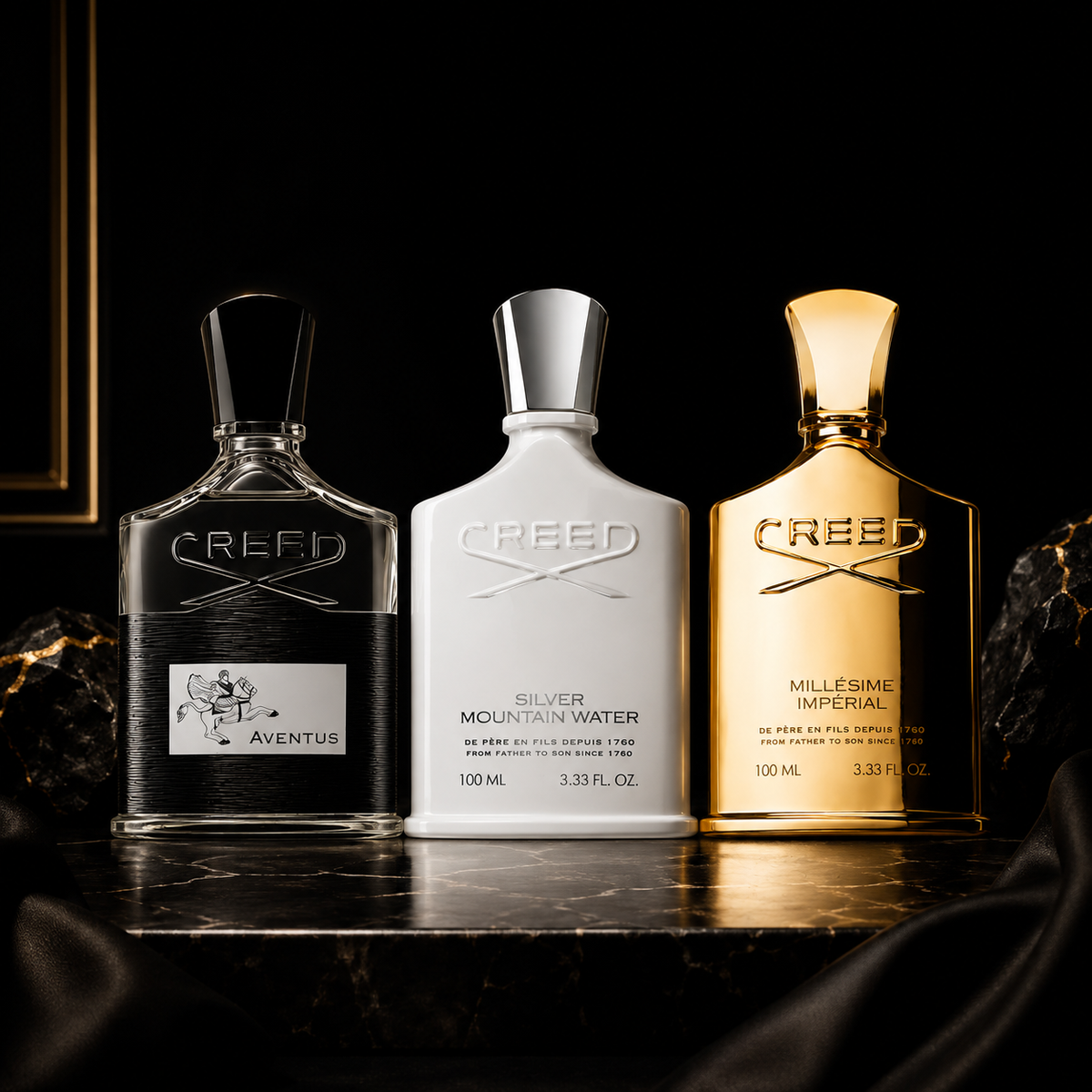Trío Creed Aventus + Silver Mountain Water + Millésime Impérial 100ml – Set Perfumes Nicho Unisex