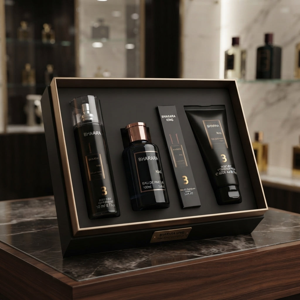 Kit Bharara King Hombre: EDP 100 ml, Splash y Crema 250 ml + Mini 10 ml
