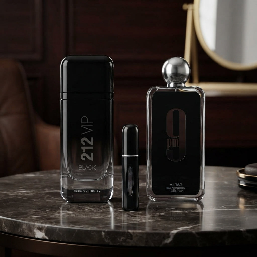 Set 212 VIP Black + 9PM Hombre + Perfumero – Combo Perfumes Masculinos