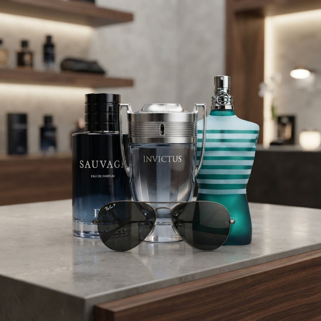 Kit Hombre: Sauvage 100 ml, Invictus 100 ml, Le Male 125 ml y Gafas Piloto