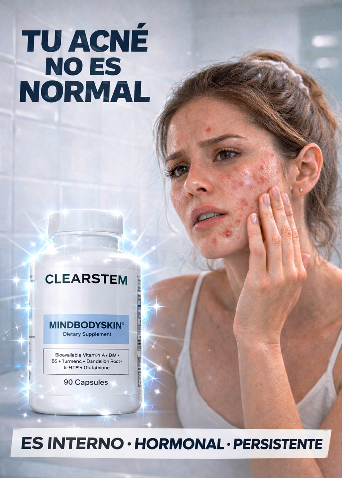 CLEARSTEM MindBodySkin Suplemento Anti-Acné Balance Hormonal & Salud Digestiva