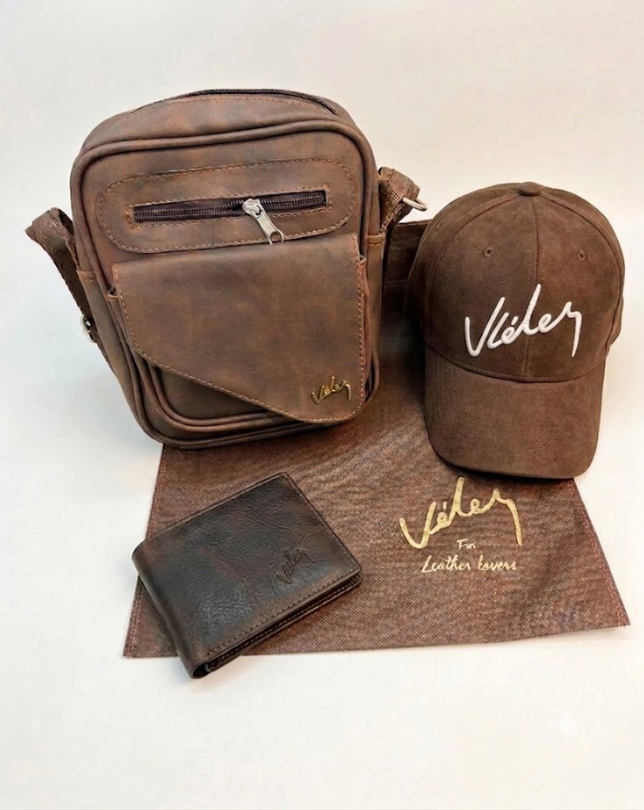 Kit Alpha Vélez Carriel + Billetera + Gorra – Set Hombre Cuero