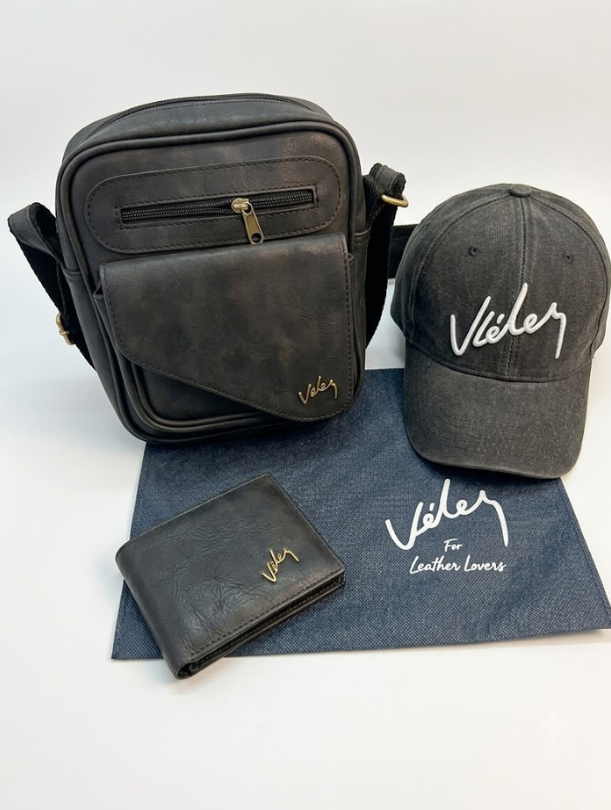 Kit Alpha Vélez Carriel + Billetera + Gorra – Set Hombre Cuero